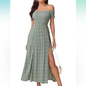 Floerns | Women's Boho Floral Print | Off Shoulder Split | Long A Line Dress